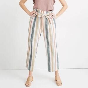 Madewell Linen Pants Paperbag Small Stripe Pull On Tie Front